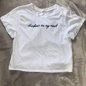 White “sunshine on my mind” w/ sunflowers on the back